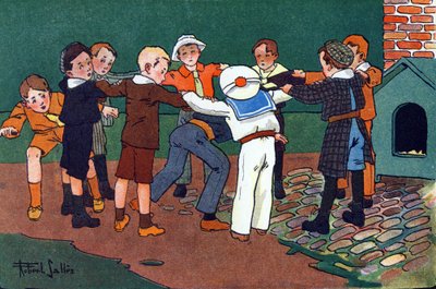Katt og mus. Gravering i "" Hva spiller vi? “” av E. Weber med akvarelltegninger av Robert Salles (1871-1929). Librairie Garnier Freres, Paris av Robert Salles