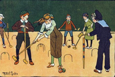 Krokketen. Gravering i "" Hva spiller vi? “” av E. Weber med akvarelltegninger av Robert Salles (1871-1929). Librairie Garnier Freres, Paris av Robert Salles