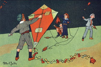 Den flygende dragen. Gravering i "" Hva spiller vi? “” av E. Weber med akvarelltegninger av Robert Salles (1871-1929). Librairie Garnier Freres, Paris av Robert Salles