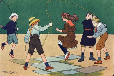 Hoppet har tauet. Gravering i "" Hva spiller vi? “” av E. Weber med akvarelltegninger av Robert Salles (1871-1929). Librairie Garnier Freres, Paris av Robert Salles