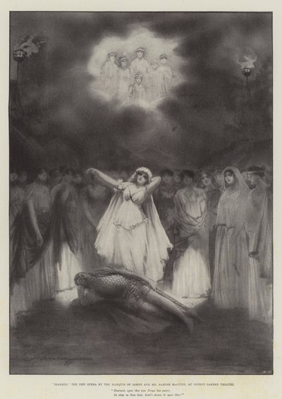 Diarmid, den nye operaen av Marquis of Lorne og Mr Hamish MacCunn, på Covent Garden Theatre av Robert Sauber