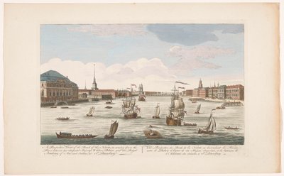 Utsikt over elven Neva i St. Petersburg, sett nedstrøms Et perspektivbilde av bredden av Neva, når du kommer nedover elven (...) (tittel på objekt) av Robert Sayer (possibly)