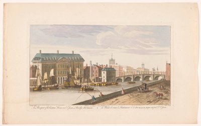 Utsikt over Custom House og Essex Bridge over elven Liffey i Dublin Et prospekt av Custom House og Essex Bridge, Dublin (tittel på objekt) av Robert Sayer (possibly)