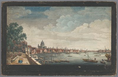 Utsikt over London Bridge over Themsen i London, sett fra hagen til Somerset House Utsikt fra Somerset Gardens til London Bridge (tittel på objekt) London (serietittel) av Robert Sayer