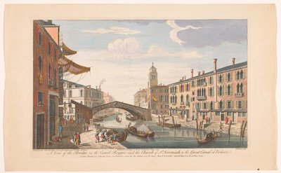 Se på Ponte delle Guglie over Canale di Cannaregio te Venetië En utsikt over broen på Canal Reggio; og St. Jeremia-kirken til den store kanalen i Venezia (tittel på objekt) Venetië (serietittel) av Robert Sayer