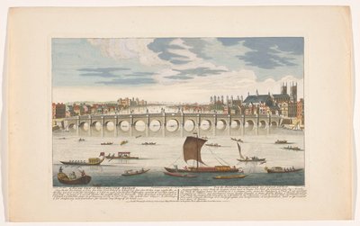 Utsikt over Westminster Bridge over Themsen i London, sett fra nord En sørlig utsikt over Westminster Bridge (tittel på objekt) av Robert Sayer