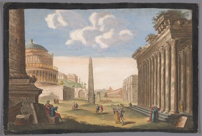 Utsikt over ruinene av Trajans søyle, Konstantinbuen og andre monumenter ved Roma Ruinene av det gamle Roma (tittel på objektet) av Robert Sayer