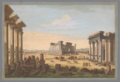 Utsikt over ruinene av monumenter ved Palmyra sett fra nordvest Et generelt prospekt av Palmira fra nordvest (tittel på objekt) av Robert Sayer