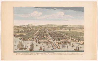 Utsikt over byen Batavia Byen Batavia på øya Java og hovedstad for alle de nederlandske fabrikkene og bosetningene i Øst-India (tittel på objekt) Nederzettingen van de VOC (serietittel) av Robert Sayer