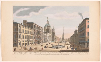 Se på Palazzo Pamphili på Piazza Navona i Roma Utsikt over Panfilius-palasset, St. Agnus-kirken og St. James-kirken i Spania på Navona-plassen i Roma (tittel på objektet) Roma (serietittel) av Robert Sayer