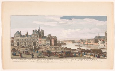 Utsikt over rådhuset og elven Seinen i Paris Utsikt over byhuset eller laugshallen i Paris (...) (tittel på objekt) Paris (serietittel) av Robert Sayer