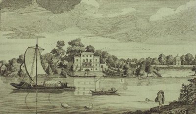 Utsikt over det berømte herr pavens hus på Twickenham, ca. 1750 (gravering) av Robert Sayer