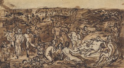 Figurstudier av en gruppe mennesker i en skogkledd lysning av Robert Smirke