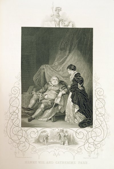 Henry VIII og Catherine Parr, i stykket Henry VIII eller 'All is True' av William Shakespeare (1564-1616) gravert av J. Rogers av Robert Smirke