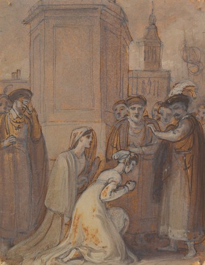 Isabella og Mariana kneler foran hertugen av Robert Smirke