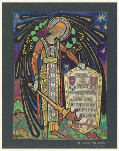 Design for Stained Glass Memorial Window til Thomas J. Post av Robert Winthrop Chanler