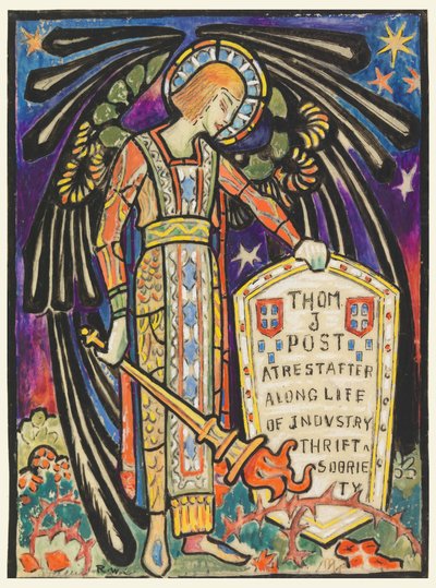 Design for Stained Glass Memorial Window til Thomas J. Post av Robert Winthrop Chanler