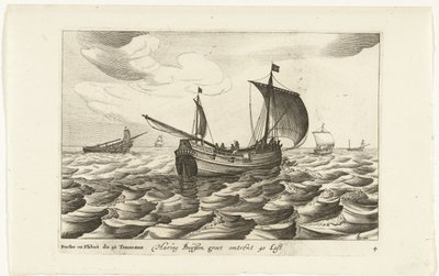 Haringbuizen Haring Buyssen groot om 40 Last / Buche ou Flibot de 40 Tonneaux (tittel på objekt) Hollandse scheepstypen, 1627 (serietittel) Forskjellige skip Don ton se sert dans les Unies Provinces / Ikoner for forskjellige nederlandske skip hvis bruk av Robert de Baudous (possibly)