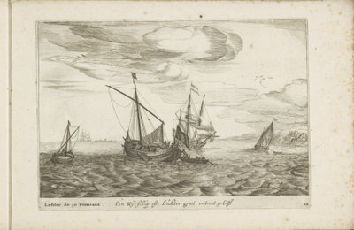 Wijdschip av lichter En Wyt-schip ofte Lichter groot ca 30 Last / Lichter de 30 Tonneaux (tittel på objekt) Diverse skip går ikke på se sert dans les Provinces Unies av Robert de Baudous (possibly)