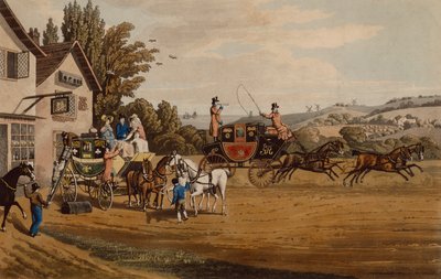 En London Mail and Stage Coach (farget gravering) av Robert the Elder Havell