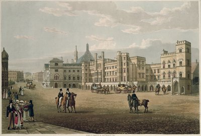 Utsikt over House of Lords and Commons, fra Old Palace Yard, pub. 1821 av Colnaghi und Co. (akvatint) av Robert the Elder and Younger Havell