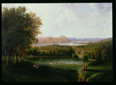 Utsikt fra Tarrytown av Hudson River Old Dutch Church og Beckham Manor, 1866 av Robert the Younger Havell