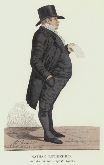 Nathan Rothschild, grunnlegger av det engelske huset (farge litho) av Robert the younger Dighton