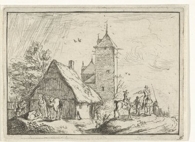 Ryttere ved et tårn Landskap med leirer (serietittel) av Robert van den Hoecke