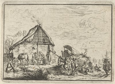 Soldater ved en høystakk Landskap med leirer (serietittel) av Robert van den Hoecke