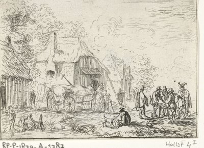 Soldater ved to vogner Landskap med leirer (serietittel) av Robert van den Hoecke