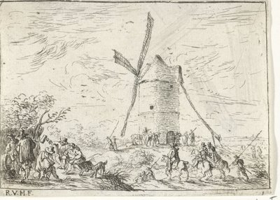 Vindmølle Landskap med leirer (serietittel) av Robert van den Hoecke