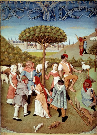 Champetredans Kunngjøringen til gjeterne. Miniatyr hentet fra "" Book of Hours av Charles d