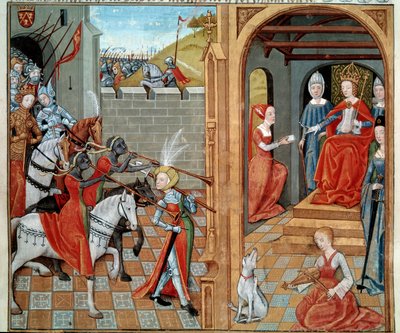 Amazonene har hoffet til en dronning trolig Louise av Savoy (1467-1531) Miniatyr fra manuskriptet fr. 22971 "" Secret de l
