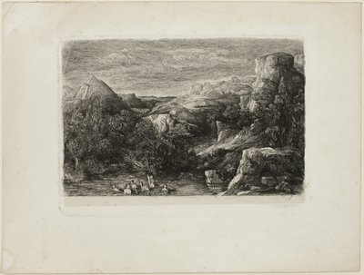 Badende i et fjellbasseng av Rodolphe Bresdin