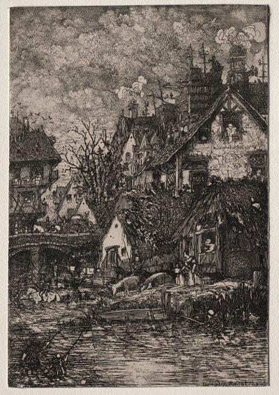 Inngang til en landsby, 1861. av Rodolphe Bresdin