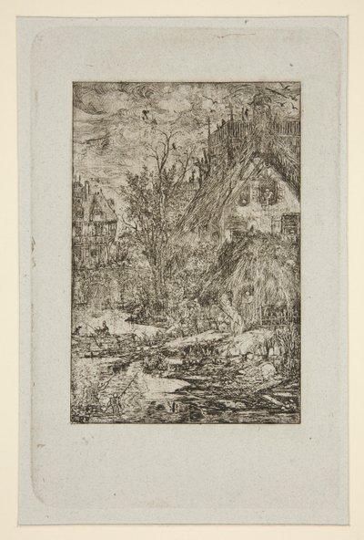 Entree de Village (hytter med stråtak) av Rodolphe Bresdin
