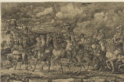 Hunking med konene sine omgitt av tjenere og storfe, ridende gjennom et landskap av Rodolphe Bresdin