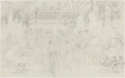 Interiør: Dancing Girls Underholdende Chieftains av Rodolphe Bresdin