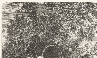 Menn og hund med gutt ved en tønne Scene orientalsk av Rodolphe Bresdin