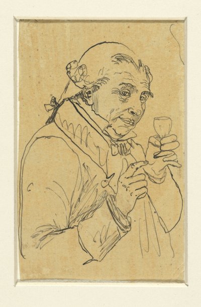 Alter Herr im 18. Jahrhundert Kostüm, in der linken Hand ein Glas Wein erhebend av Rodolphe Bresdin