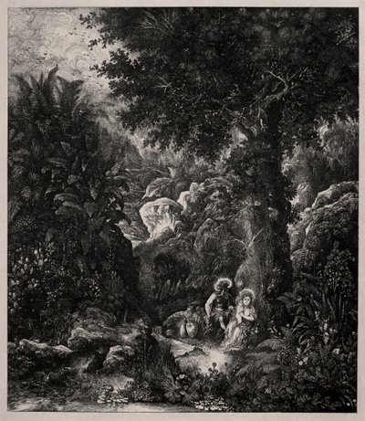 Hvil på flukten til Egypt med et esel, 1871. av Rodolphe Bresdin