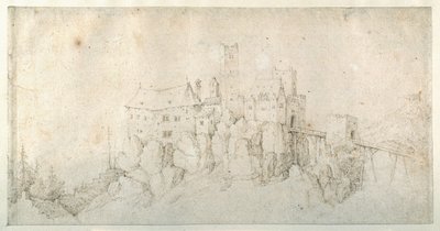 Et slott på en stein (penn og brunt blekk på papir) av Roelandt Jacobsz. Savery