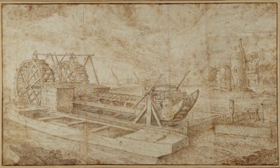 Et mudderverk på en kanal (penn og blekk over vask på papir) av Roelandt Jacobsz. Savery
