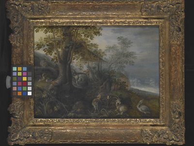 Landskap med dyr (olje på tre) av Roelandt Jacobsz. Savery