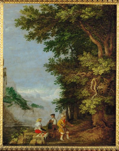 Fjelllandskap med fruktselger (maleri på eik) av Roelandt Jacobsz. Savery