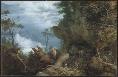 Fjelllandskap med inngang til en gruve, ca. 1612-13 (olje på bøkpanel) av Roelandt Jacobsz. Savery
