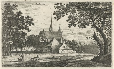 Utsikt over St. Willibrord-kirken i Klein-Zundert Rysbergen (tittel på objekt) Landsbyscener i Nord-Nederland (serietittel) av Roelant Roghman