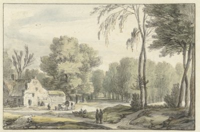 Landskap med vogn foran en gård av Roelant Roghman