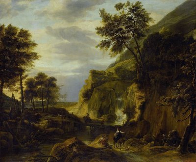 Fjelllandskap med foss av Roelant Roghman