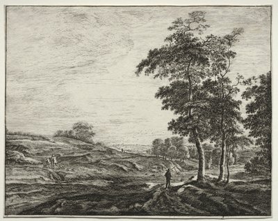 Seks utsikter i skogen i Haag: Plate 3, bonde sett fra baksiden av Roelant Roghman